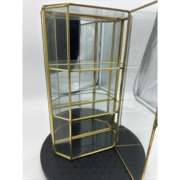 Vtg Brass Glass Mirror Curio Display Shelf Cabinet Wall Mount or Table Top - Picture 3 of 6